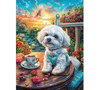 Bichon Frise Puppy Having Tea Rompicapo 1000 Pezzi Per Professionisti Fairy Tale Scenery Cartoon Cartone Rigido Incastro Preciso Per Esercizio Mentale Da Passatempo Qualità Museale Edizione Esclusiva