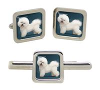Bichon Frise Quadrato Gemelli E Fermacravatta Set Di