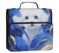 Bichon Frise - Raccoglitore a 3 anelli con cerniera da 3,8 cm, con manico e tracolla rimovibile, impermeabile, per la scuola