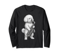 Bichon Frise Suonare Sassofono Jazz Music Dog Lover Maglia a Manica
