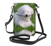 Bichon on the grass - Borsa a tracolla in pelle con motivo floreale, mini borsa a tracolla da donna, multifunzione, porta carte e portafoglio