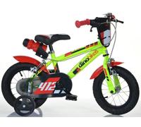 Bici 12 mtb 412 giallo fluo elettrico scudo rotelle borraccia Dino Bikes