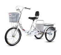 Bici a Tre Ruote Triciclo Adulti 20 Pollici Bici a 3 Ruote Schienale rialzato Bici Crociera a Tre Ruote Telaio in Acciaio ad Alto tenore Carbonio Bicicletta Adulti con Grande Cestino Ciclismo Pedala