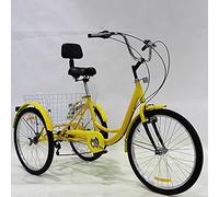 Bici a Tre Ruote Triciclo Adulti 24" a 7 velocità, Bici Comfort, 3 Ruote + Schienale Sedile, Cestino, Design Tradizionale Anziani, pedalata
