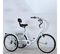 Bici a Tre Ruote Triciclo Adulti 24" a 7 velocità, Bici Comfort, 3 Ruote + Schienale Sedile, Cestino, Design Tradizionale Anziani, pedalata