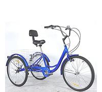 Bici a Tre Ruote Triciclo Adulti 24 Pollici, 7 velocità con Cestino della Spesa, Triciclo Crociera, Biciclette a Tre Ruote con Cestino della Spesa e Schienale del Sedile, pedalata assistita
