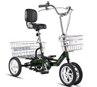 Bici a Tre Ruote Triciclo Adulti Bici a Tre Ruote 12 pollici/14 Pollici Cruise Trike Telaio in Acciaio ad Alto tenore Carbonio Bicicletta a velocità Singola con Sedile Posteriore e Schienale del SED
