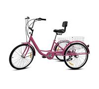 Bici a Tre Ruote Triciclo Adulti Bici a Tre Ruote 24 Pollici Cruise Trike 7 velocità Bicicletta Adulti con Ampio Cestino e Schienale Ricreazione Shopping Picnic Esercizio Ciclismo Pedalata
