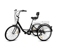 Bici a Tre Ruote Triciclo Adulti Bici a Tre Ruote 24 Pollici Cruise Trike 7 velocità Bicicletta Adulti con Ampio Cestino e Schienale Ricreazione Shopping Picnic Esercizio Ciclismo Pedalata