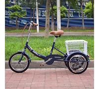 Bici a Tre Ruote Triciclo Adulti con Cestino della Spesa Trike Bike Bicicletta 16 Pollici Bici a Tre Ruote Anziani Donne Uomini Tricicli Ricreazione Shopping Ciclismo Pedalata