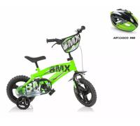 BICI BMX BICICLETTA BAMBINO 3 4 5 ANNI CON ROTELLE VERDE 12" CASCO OPZIONALE