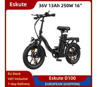 Bici elettrica Eskute D100 pieghevole 250W 36V 13Ah 16" Pneumatici leggeri Mini bici elettrica pieghevole 25 km / h Freni a disco meccanici Nero