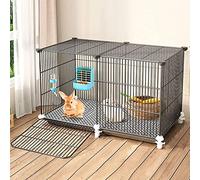 BICIBO Gabbia per Conigli Pieghevole con Vassoio Estraibile e Piattaforma con Rotelle, Rete Metallica Villa, per Conigli, Criceti, Porcellini d'India o Ricci, 75*39*40CM, Nero