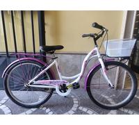 BICICLETTA 24 BIMBA FAUSTO COPPI " TAYLOR 1 V. " BIANCO-LILLA CON CESTINO