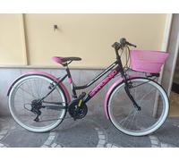 BICICLETTA 26 DONNA GIRARDENGO MODELLO " BRIGHT 18 V." NERO-FUXIA CON CESTINO