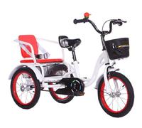 Bicicletta a tre ruote Triciclo tandem Sedile posteriore Portaoggetti Ruote pneumatiche regolabili Multicolori Dimensioni multiple(White Red)