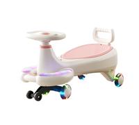 bicicletta Auto Wiggle for bambini con musica, ruote lampeggianti silenziose, giocattoli da cavalcare con spazio sotto il sedile, for interni ed esterni bici triciclo(Roze)