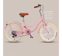 Bicicletta classica da città per donne e ragazze, bici ibrida a 6 velocità con telaio a doppio fascio, freni sensibili, cestino anteriore e portapacchi posteriore per viaggiare facilmente
