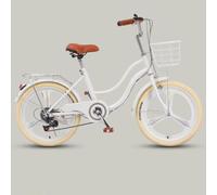 Bicicletta classica da città per donne e ragazze, bici ibrida a 6 velocità con telaio a doppio fascio, freni sensibili, cestino anteriore e portapacchi posteriore per viaggiare facilmente