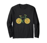Bicicletta con Pizze Come Ruote Divertente Cibo Amante Citazione Maglia a Manica