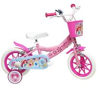 bicicletta da 12 pollici di Disney Principesse con stabilizzatori laterali, portabambole, cestino anteriore personalizzato. Made in Italy