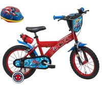 Bicicletta da bambino 14" Spiderman/Marvel dotata di 2 freni, piastra anteriore decorativa, borraccia posteriore e casco Spiderman inclusi