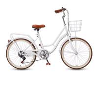 Bicicletta da città comfort da donna con cambio a dito a 6 marce, freni a mano sensibili, telaio passante, cestino anteriore e portapacchi posteriore per pendolari facili