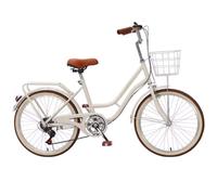 Bicicletta da città comfort da donna con cambio a dito a 6 marce, freni a mano sensibili, telaio passante, cestino anteriore e portapacchi posteriore per pendolari facili
