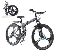 Bicicletta da città, Mountain bike pieghevole for adulti 21-S freni a doppio disco ammortizzatore multicolore multi taglie(Black+Blue,27.5 Inch)