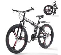 Bicicletta da città, Mountain bike pieghevole for adulti 21-S freni a doppio disco ammortizzatore multicolore multi taglie(Black+Red,26 inch)