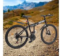 Bicicletta da città, Mountain bike pieghevole for adulti da 26 pollici, freni a disco a 21 velocità, sospensioni complete, altezza regolabile, nera