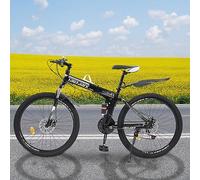 Bicicletta da città, MTB pieghevole da 26 pollici, 21 velocità, con sospensione anteriore, freni a disco, acciaio al carbonio, nero e bianco