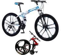 Bicicletta da Montagna Pieghevole Bicicletta da Città Pieghevole Portatile Leggera Bicicletta Pieghevole 21-30 velocità Bici Pieghevoli con Telaio in Acciaio Ad Alto, Blue/10, 24-Speed
