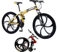 Bicicletta da Montagna Pieghevole Bicicletta da Città Pieghevole Portatile Leggera Bicicletta Pieghevole 21-30 velocità Bici Pieghevoli con Telaio in Acciaio Ad Alto, Yellow/6, 21-Speed