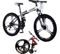 Bicicletta da Montagna Pieghevole Bicicletta da Città Pieghevole Portatile Leggera Bicicletta Pieghevole 21-30 velocità Bici Pieghevoli con Telaio in Acciaio Ad Alto, White/3, 27-Speed