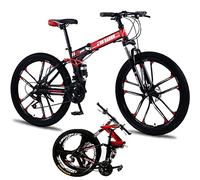 Bicicletta da Montagna Pieghevole Bicicletta da Città Pieghevole Portatile Leggera Bicicletta Pieghevole 21-30 velocità Bici Pieghevoli con Telaio in Acciaio Ad Alto, Red/10, 21-Speed