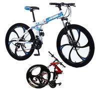 Bicicletta da Montagna Pieghevole Bicicletta da Città Pieghevole Portatile Leggera Bicicletta Pieghevole 21-30 velocità Bici Pieghevoli con Telaio in Acciaio Ad Alto, Blue/6, 30-Speed