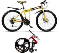 Bicicletta da Montagna Pieghevole Bicicletta da Città Pieghevole Portatile Leggera Bicicletta Pieghevole 21-30 velocità Bici Pieghevoli con Telaio in Acciaio Ad Alto, Yellow/Spokes, 27-Speed