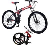 Bicicletta da Montagna Pieghevole Bicicletta da Città Pieghevole Portatile Leggera Bicicletta Pieghevole 21-30 velocità Bici Pieghevoli con Telaio in Acciaio Ad Alto, Red/Spokes, 27-Speed