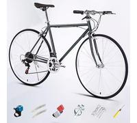 Bicicletta da strada 700C per Uomo Donna, Single Speed, Bici da Città da Pendolarismo con Freno a Morsetto, Telaio in Acciaio ad Alto Tenore di Carbonio E,21 Speed