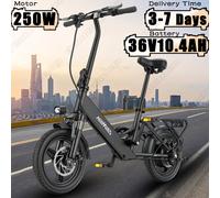 Bicicletta elettrica 250W Motore Brushless 36V10.4AH Batteria al litio Bici elettrica Donne adulte Pendolarismo in città Pneumatico da 14 pollici Mini E-bike Black Delived 3-7 Days