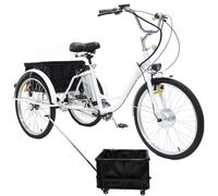 Bicicletta Elettrica A 3 Ruote Da 24" Per Anziani, Triciclo Elettrico Per Adulti, Con Batteria Al Litio Rimovibile Da 36V 12Ah (Autonomia 35-40 Km), Con Cestino, Per Uomo E Donna,White-Pullbox