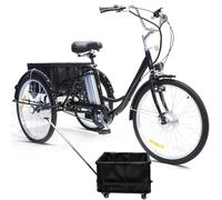 Bicicletta Elettrica A 3 Ruote Da 24" Per Anziani, Triciclo Elettrico Per Adulti, Con Batteria Al Litio Rimovibile Da 36V 12Ah (Autonomia 35-40 Km), Con Cestino, Per Uomo E Donna,Black-Pullbox