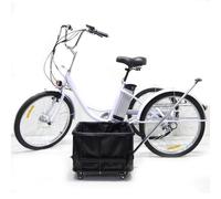 Bicicletta Elettrica Familiare A 3 Ruote, Triciclo Elettrico Per Adulti Con Cestino/Batteria Rimovibile, Pneumatici Da 24 Pollici, Con Sedile O Cestino, Carico Massimo: 150 Kg,White-WithPullBasket