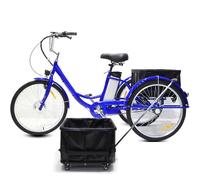 Bicicletta Elettrica Familiare A 3 Ruote, Triciclo Elettrico Per Adulti Con Cestino/Batteria Rimovibile, Pneumatici Da 24 Pollici, Con Sedile O Cestino, Carico Massimo: 150 Kg,Blue-WithPullBasket
