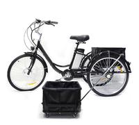 Bicicletta Elettrica Familiare A 3 Ruote, Triciclo Elettrico Per Adulti Con Cestino/Batteria Rimovibile, Pneumatici Da 24 Pollici, Con Sedile O Cestino, Carico Massimo: 150 Kg,Black-WithPullBasket