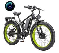 Bicicletta elettrica KAIJIELAISI V3 Pro, motore da 3200W, batteria da 52V 26Ah, velocità massima 55 km/h, autonomia 100 km, pneumatici da 26*4,0 pollici, colore nero e verde. - Nouvo