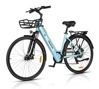 Bicicletta elettrica VARUN C7008 con cestino anteriore, 28 pollici, per uso urbano, con batteria da 36 V e 10 Ah - Nouvo