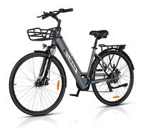 Bicicletta elettrica VARUN C7008 con cestino anteriore, 28 pollici, per uso urbano, con batteria da 36 V e 10 Ah - Nouvo