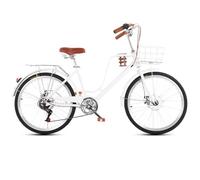 Bicicletta ibrida Cruiser per ragazze, 7 velocità, Urban Commuter con cestino anteriore e portapacchi posteriore, freni a disco doppi per una guida sicura